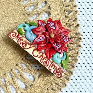 Jim Shore Bloom With Joy Merry Christmas Holiday Decor Poinsettia Shelf Sitter